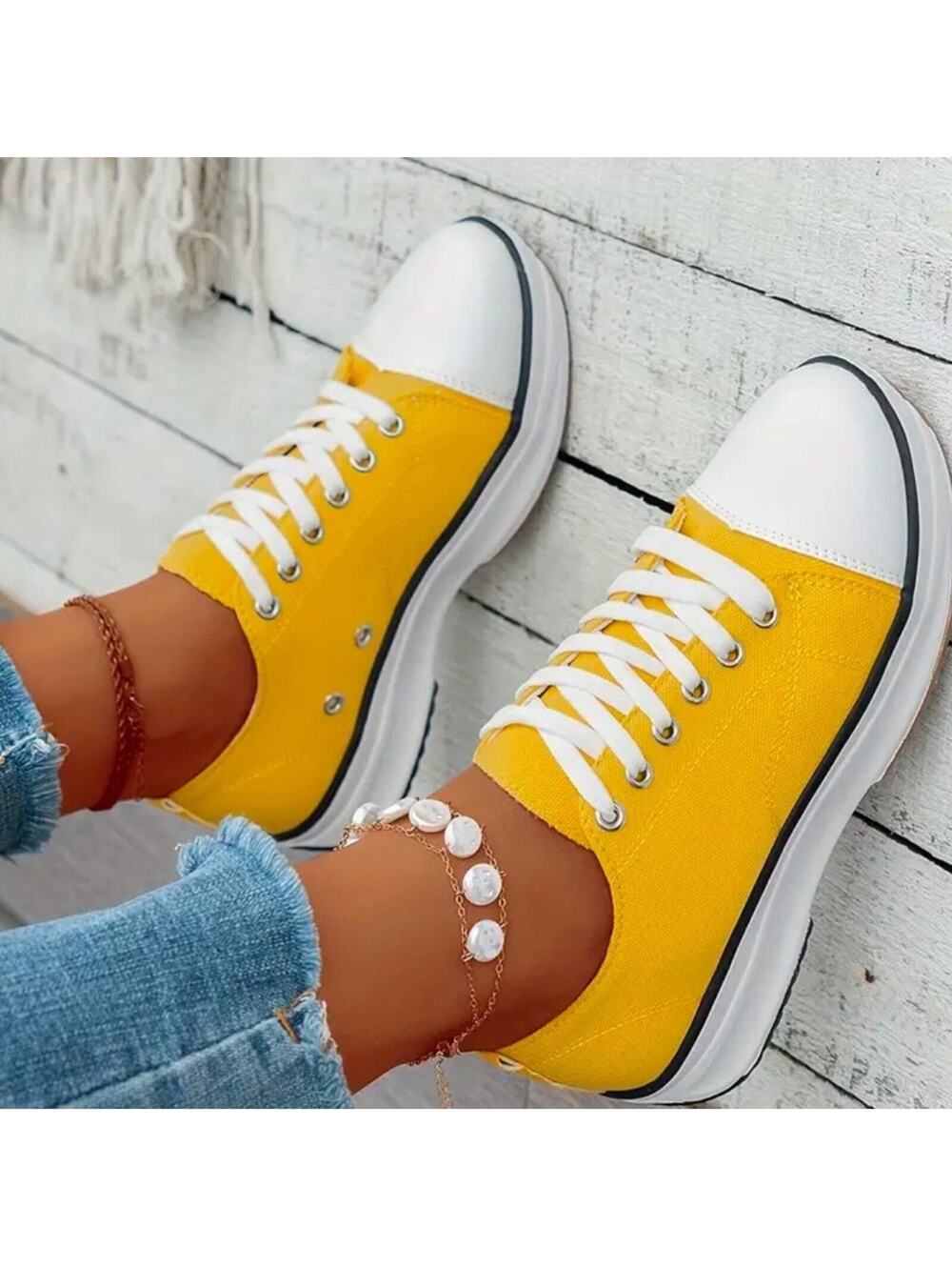 New women’s yellow canvas sneakers size 11